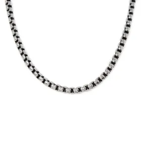 Steel Oxidized Round Box Chain Necklace 24 Inch