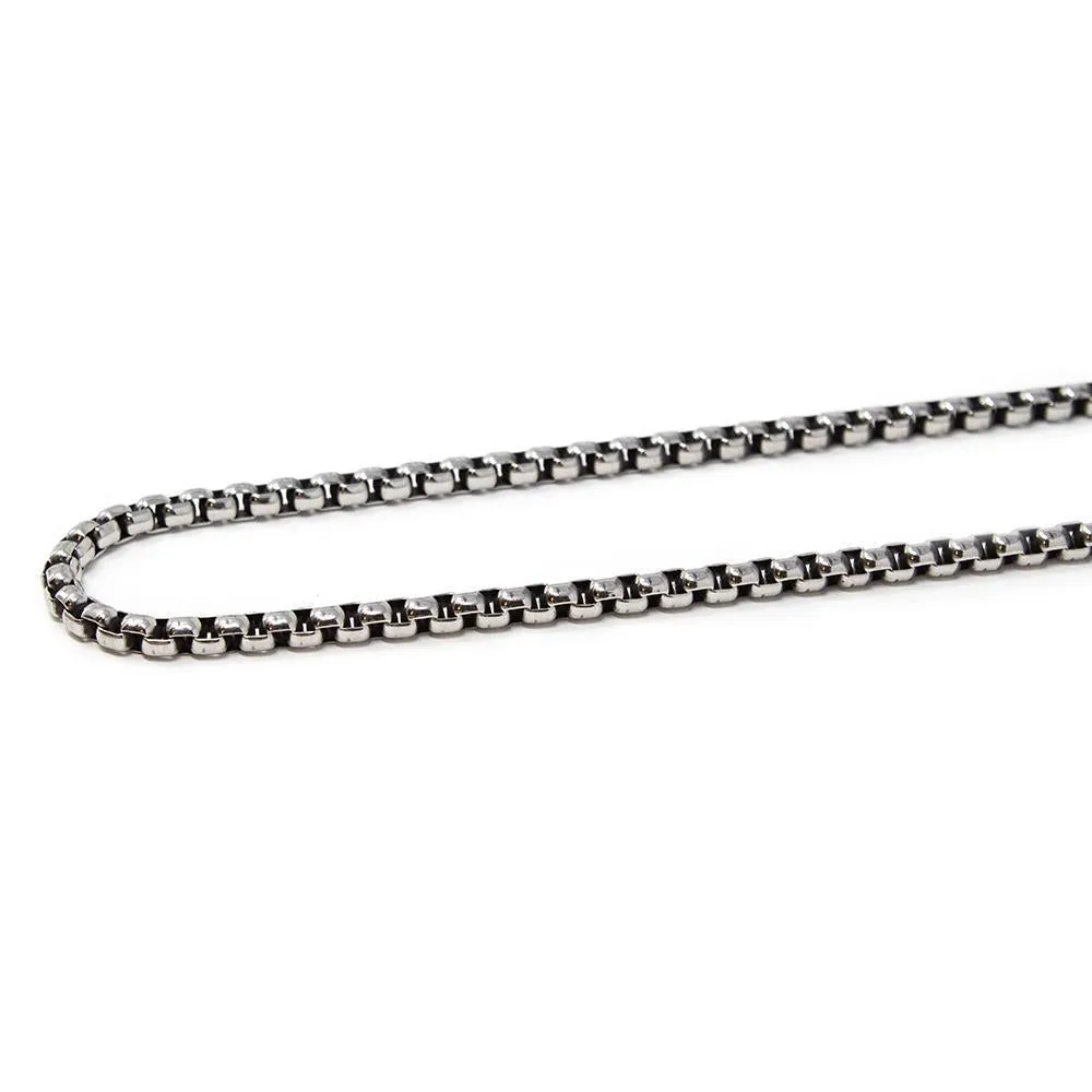 Steel Oxidized Round Box Chain Necklace 24 Inch