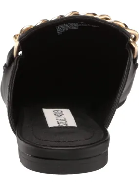 STEVE MADDEN Black Chain Accent Notched Padded Faine Pointed Toe Leather Mules Women's Slip On