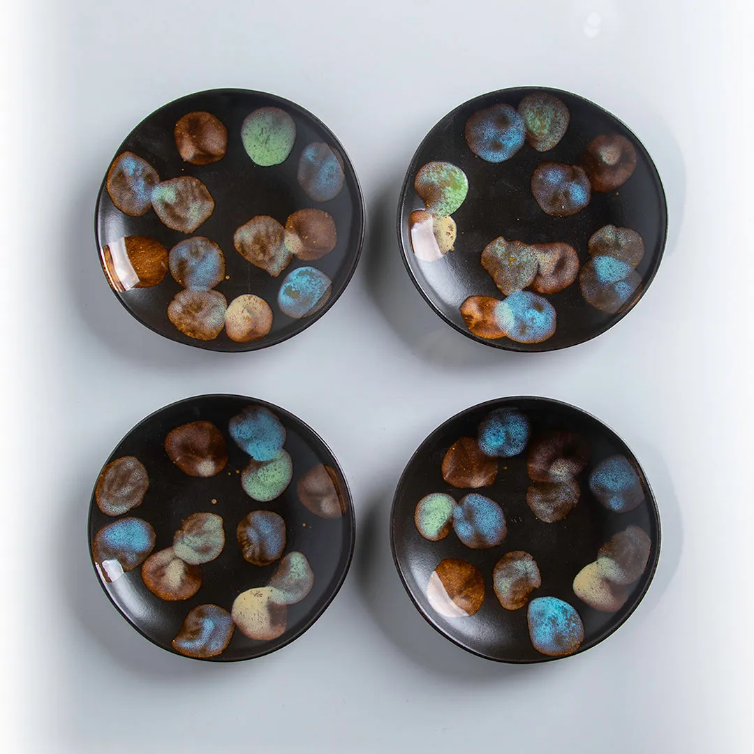 Stoneware Appetizer Plates, Multi-Color, Matte Ebony, Set of Four