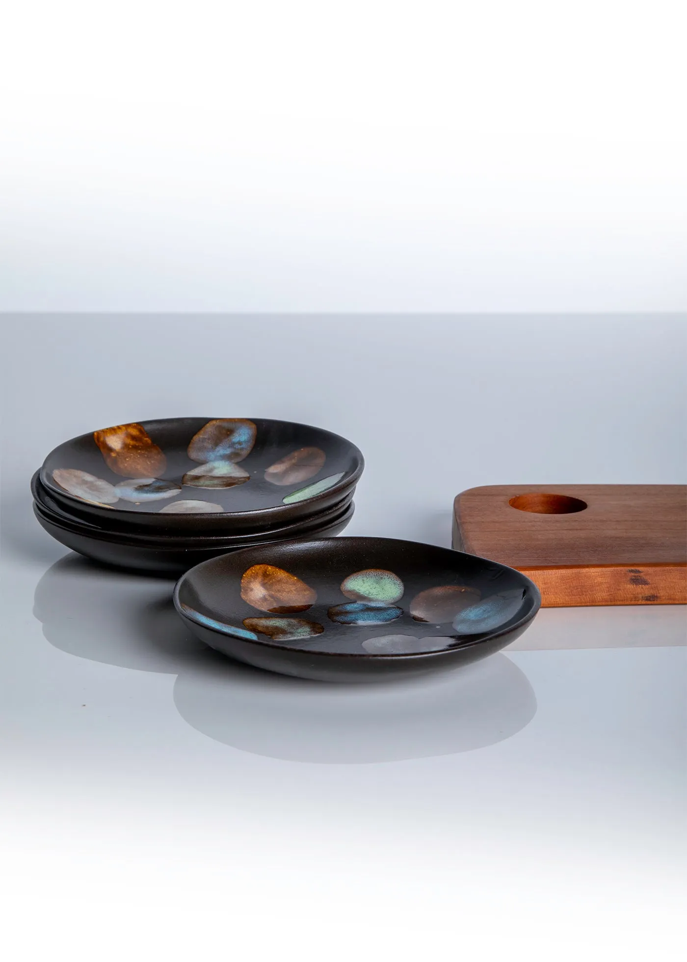 Stoneware Appetizer Plates, Multi-Color, Matte Ebony, Set of Four