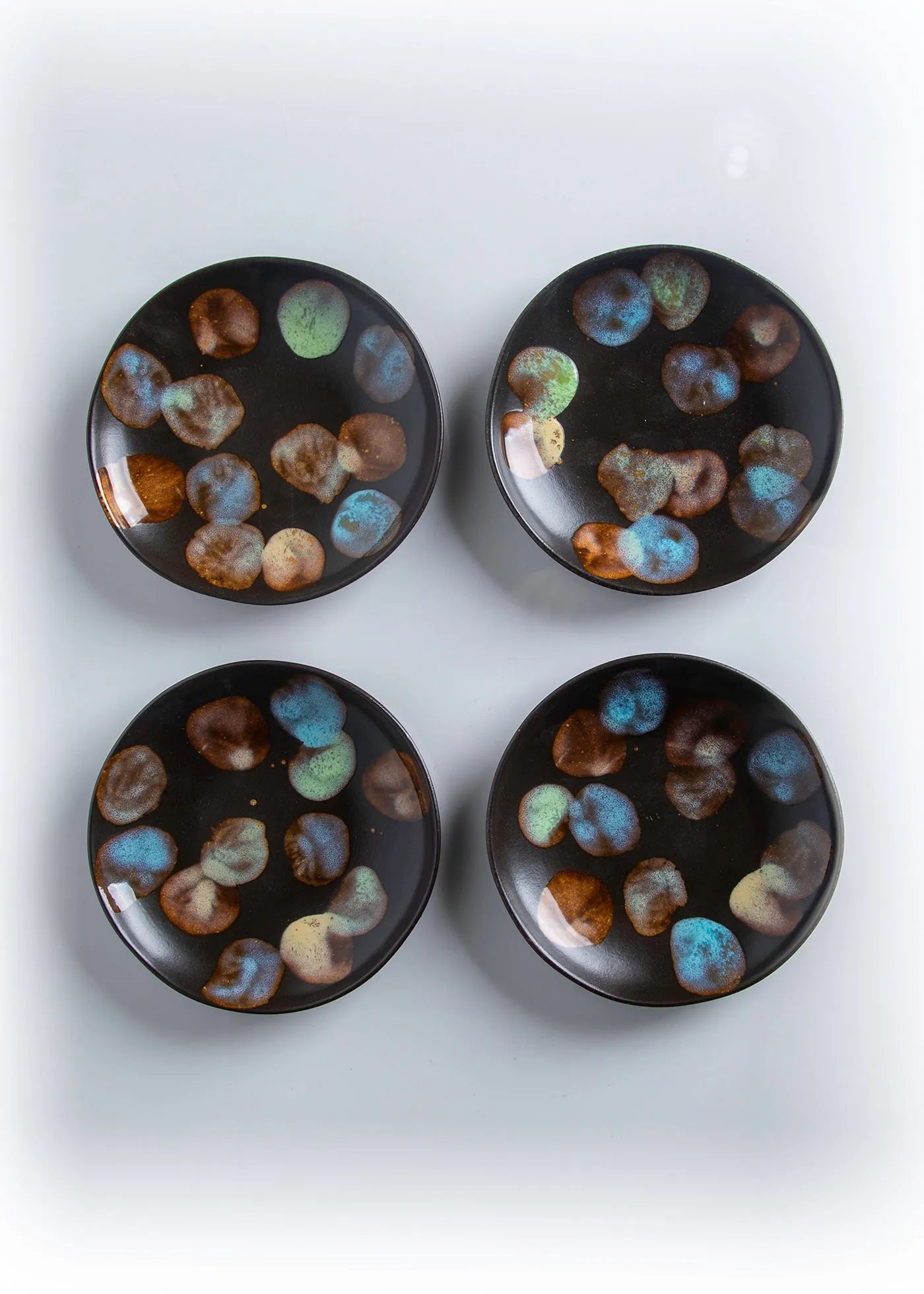 Stoneware Appetizer Plates, Multi-Color, Matte Ebony, Set of Four