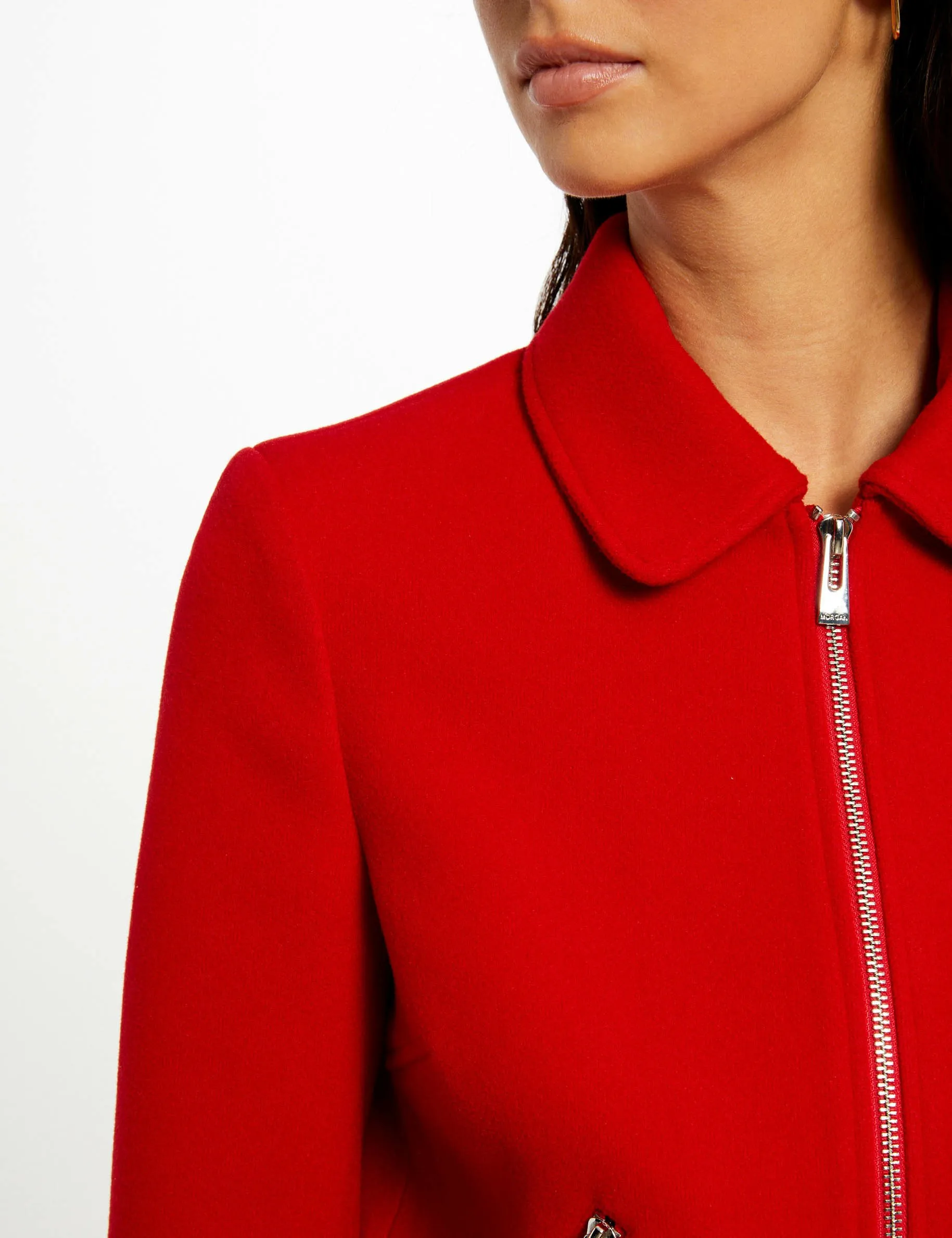 Straight zipped jacket red women