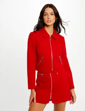 Straight zipped jacket red women