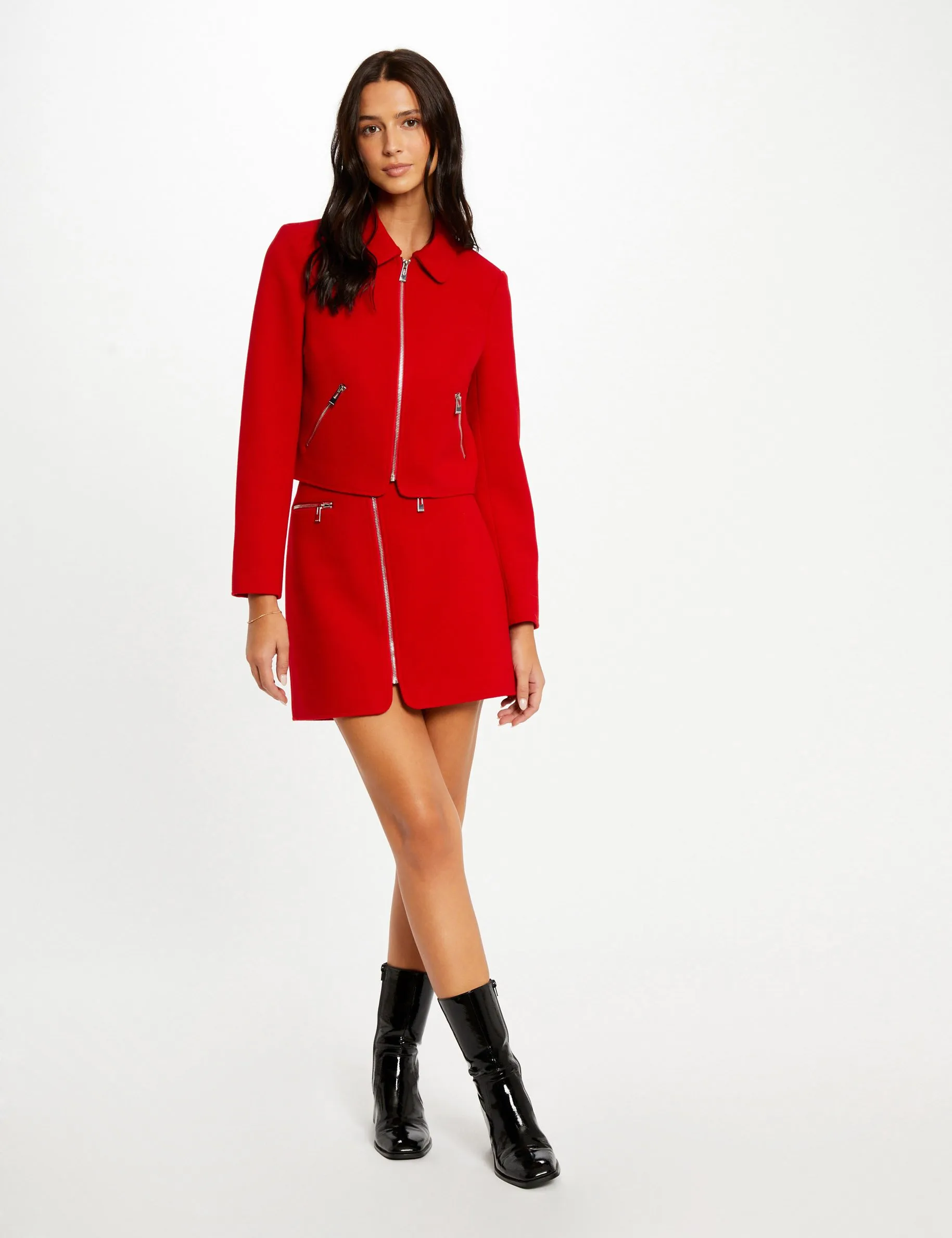 Straight zipped jacket red women