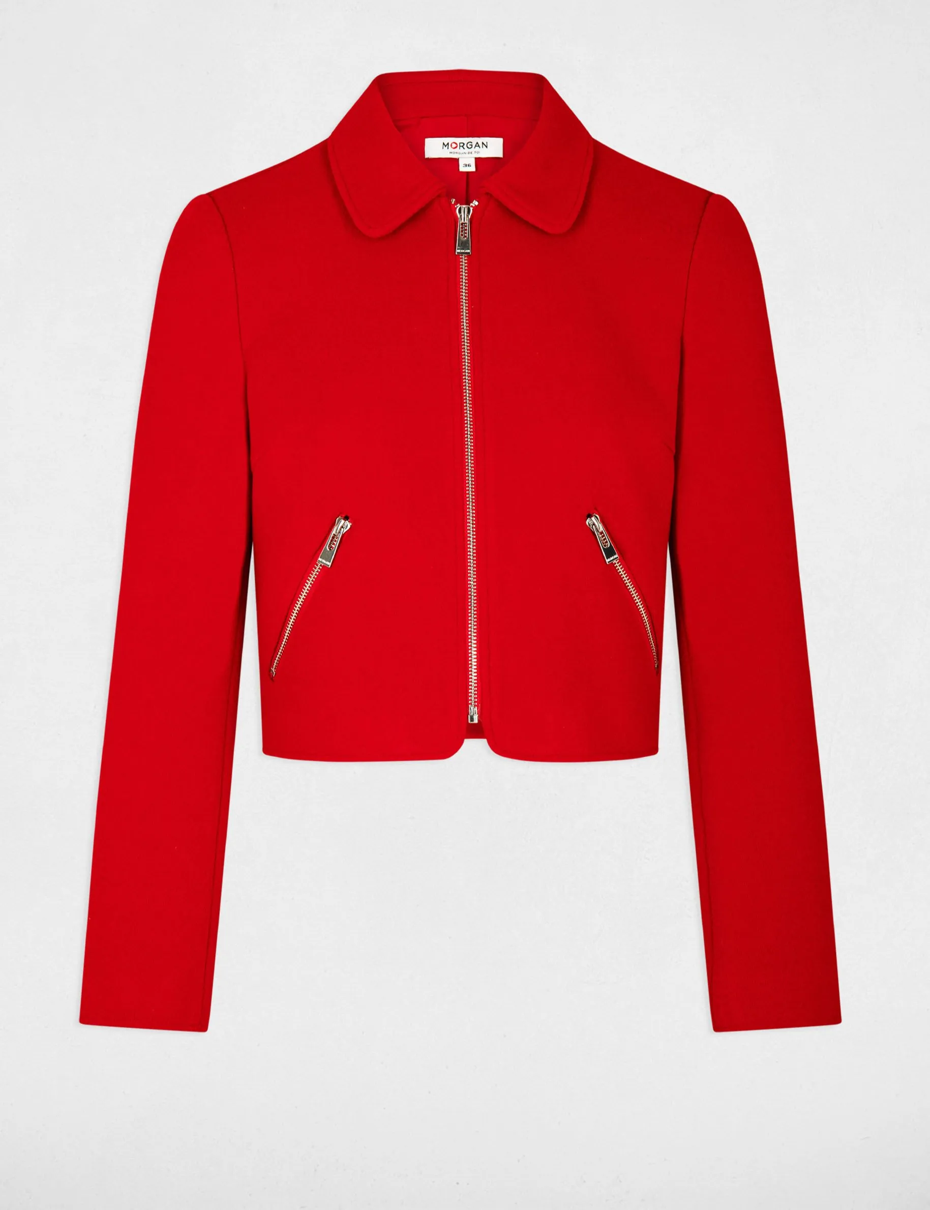 Straight zipped jacket red women