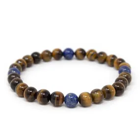 Stretch Bracelet Men's Tiger Eye Bead and Lapiz Stone