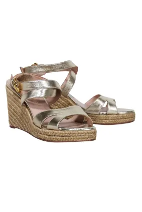 Stuart Weitzman - Gold Metallic Espadrille Wedges Sz 11