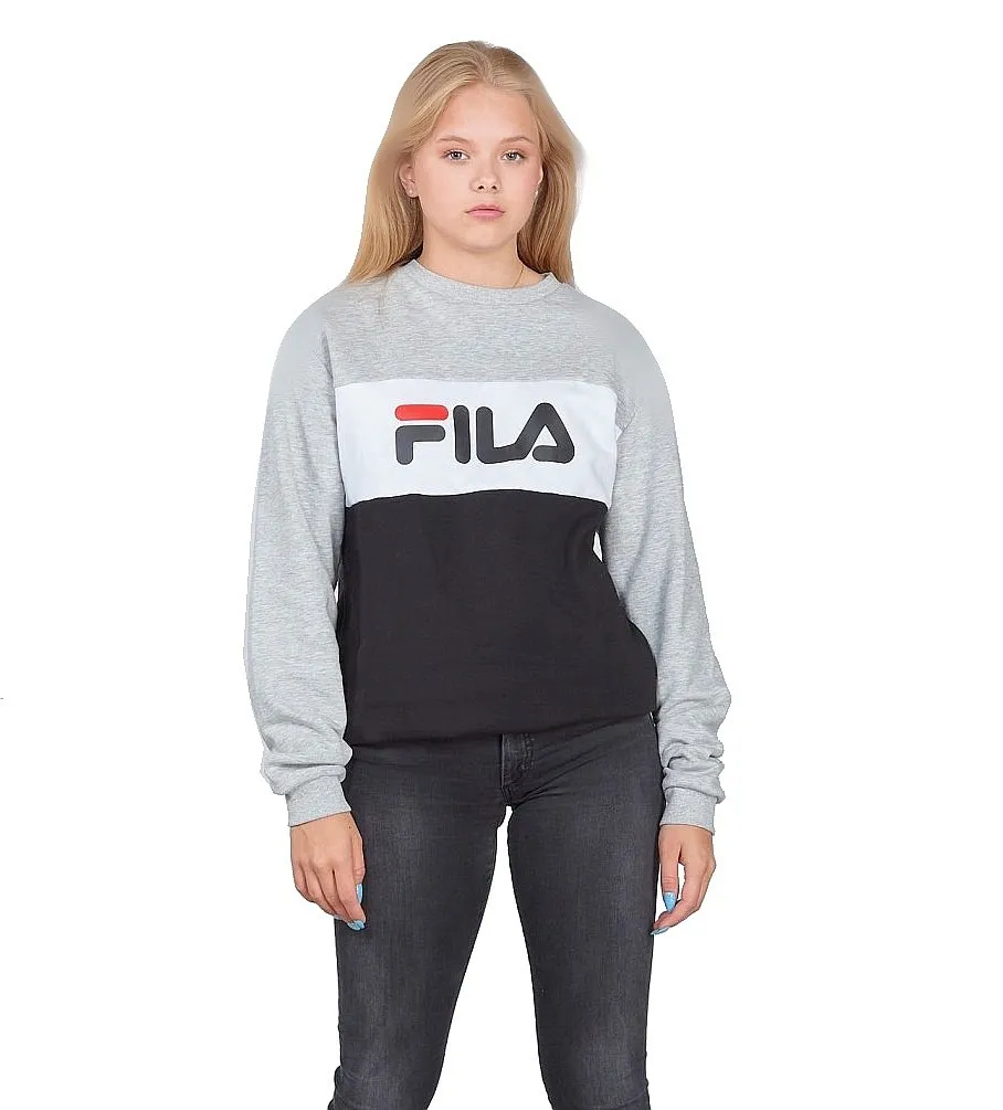 sweatshirt Fila Night Blocked Crew - Light Gray Melange/Black/Bright White - unisex junior