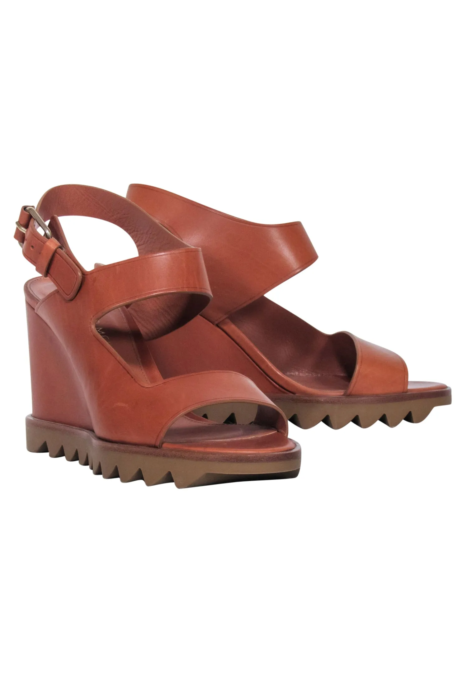 Tamara Mellon - Tan Leather Open Toe Wedges Sz 7.5