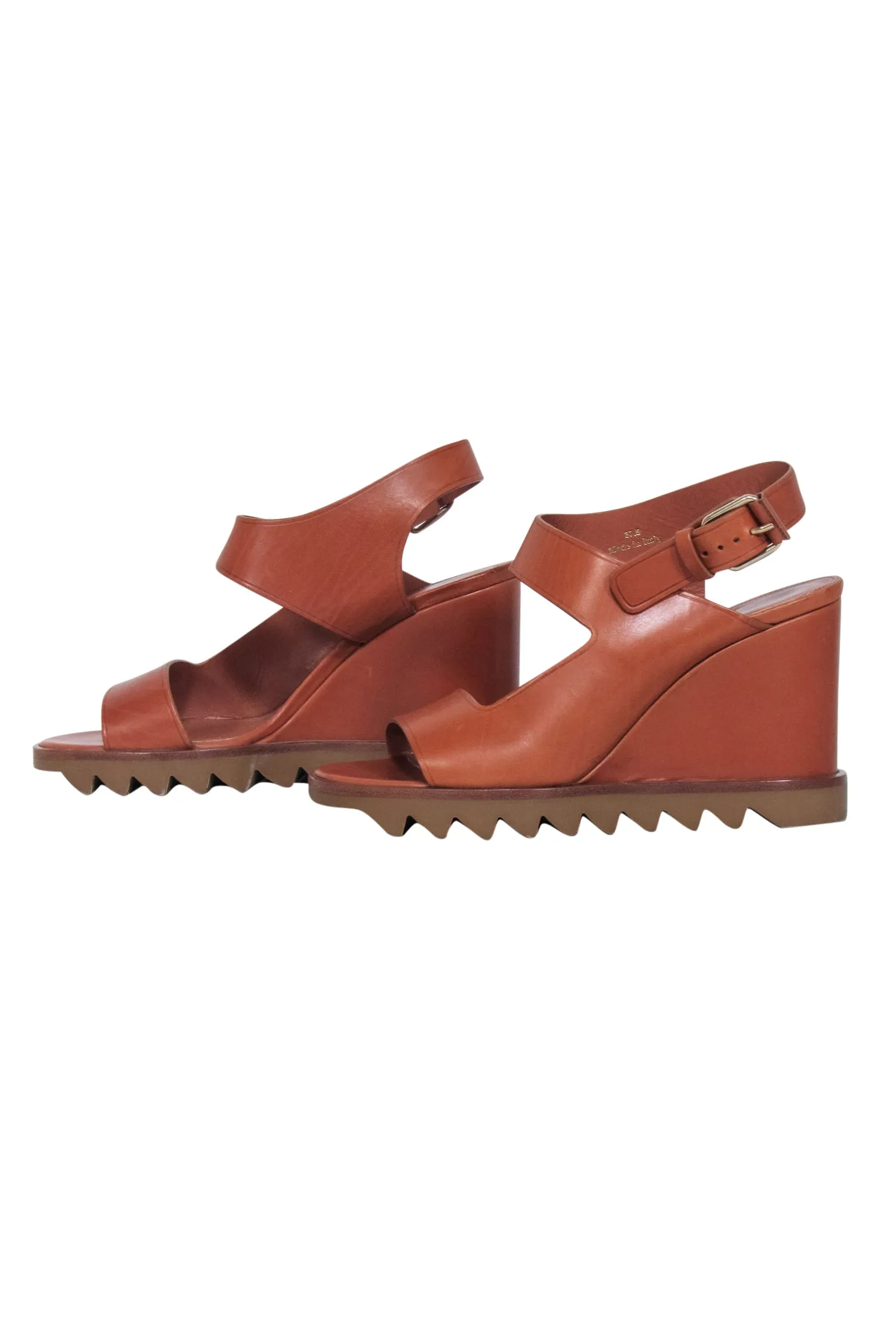 Tamara Mellon - Tan Leather Open Toe Wedges Sz 7.5