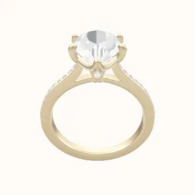 Tapered Channel Set Engagement Ring With Crown Six Prong w. accent Diamond Head