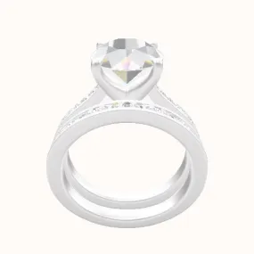 Tapered Channel Set Engagement Ring With Four Prong Head and Matching Band