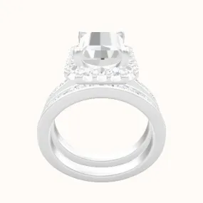 Tapered Channel Set Engagement Ring With Halo Head and Matching Band