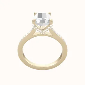 Tapered Channel Set Engagement Ring With Pave Petal Four Prong Head