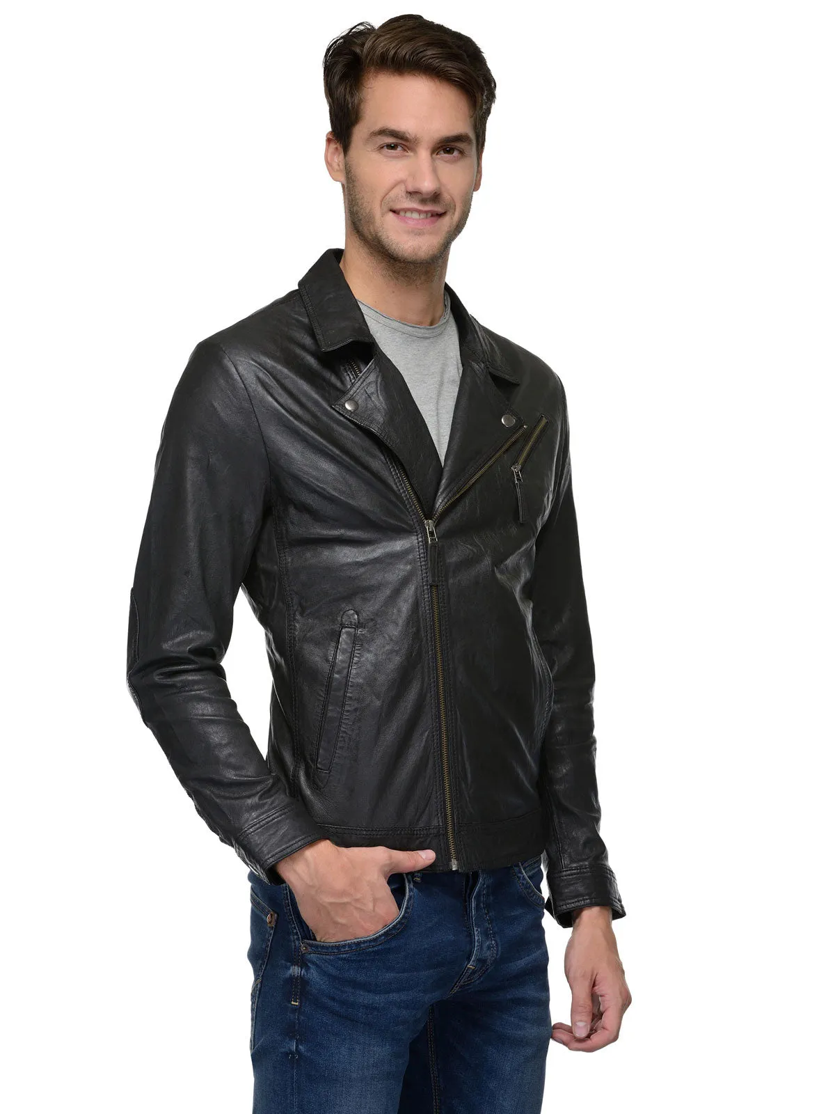 Teakwood Black Mens Genuine Leather Jacket