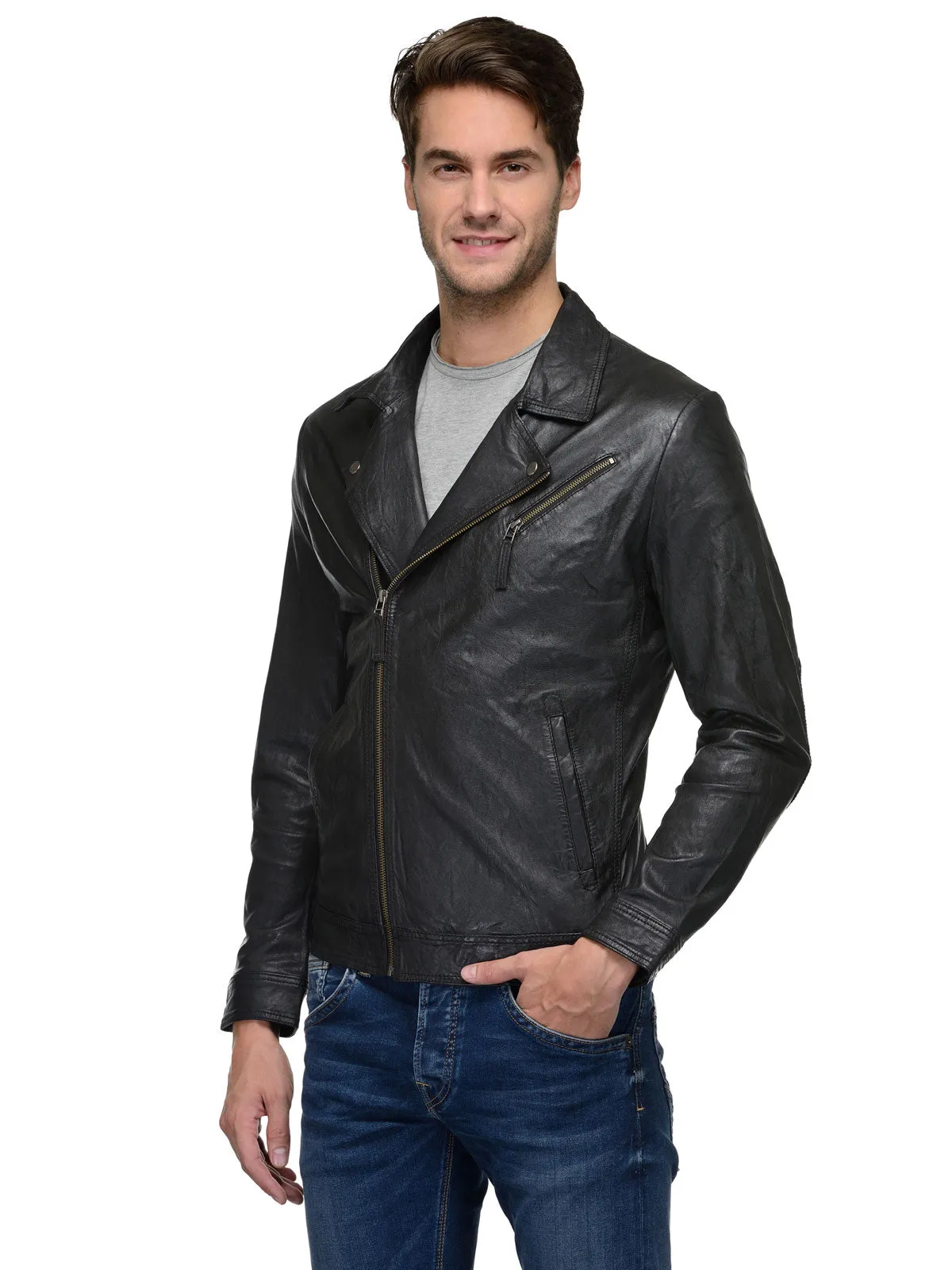 Teakwood Black Mens Genuine Leather Jacket