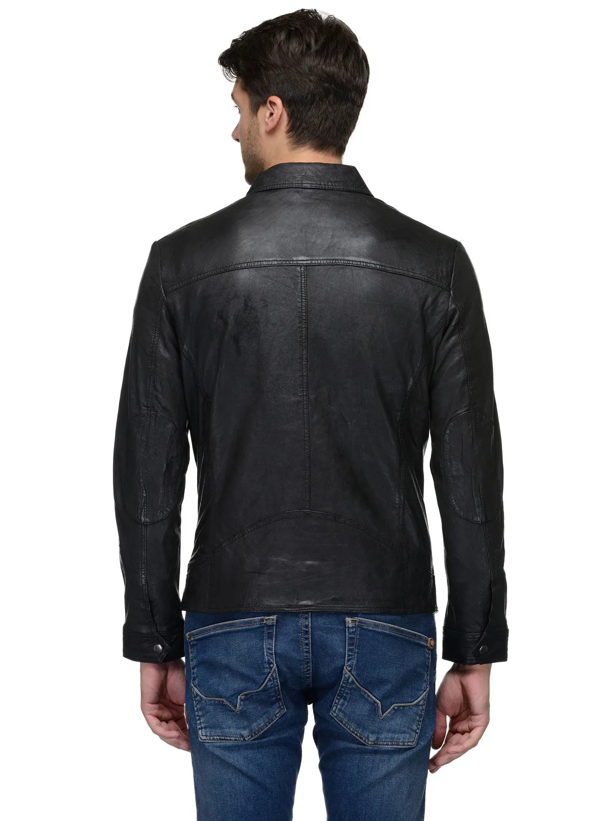 Teakwood Black Mens Genuine Leather Jacket