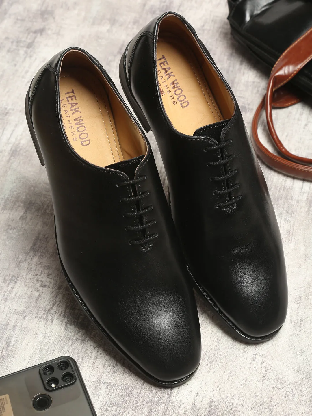 Teakwood Genuine Leather Black Oxford Shoes