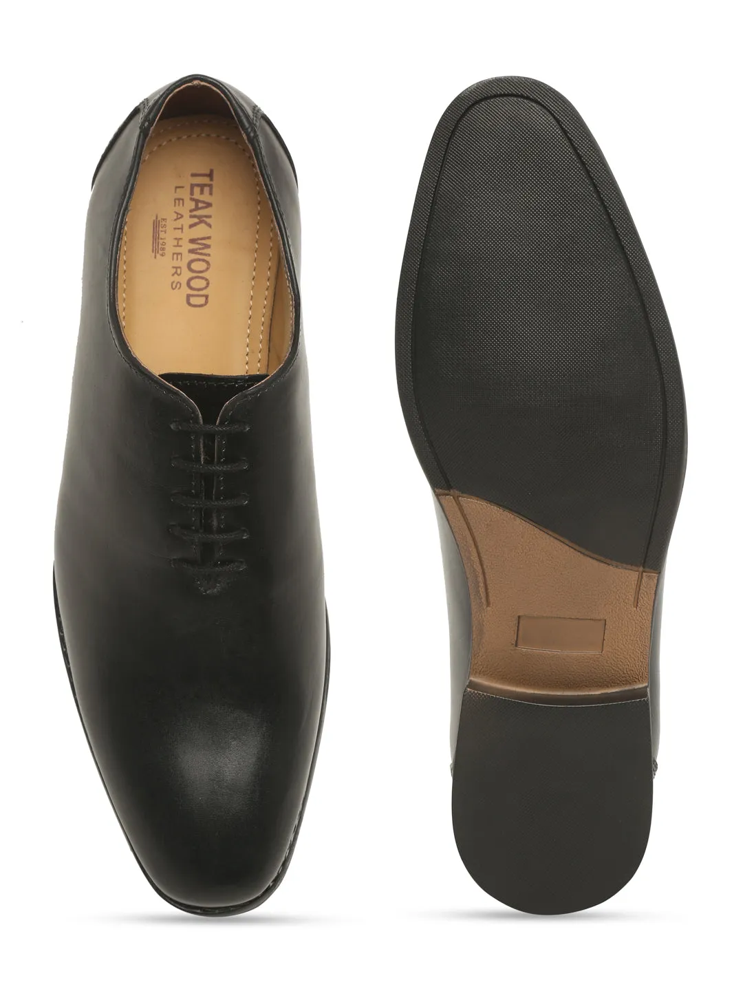 Teakwood Genuine Leather Black Oxford Shoes