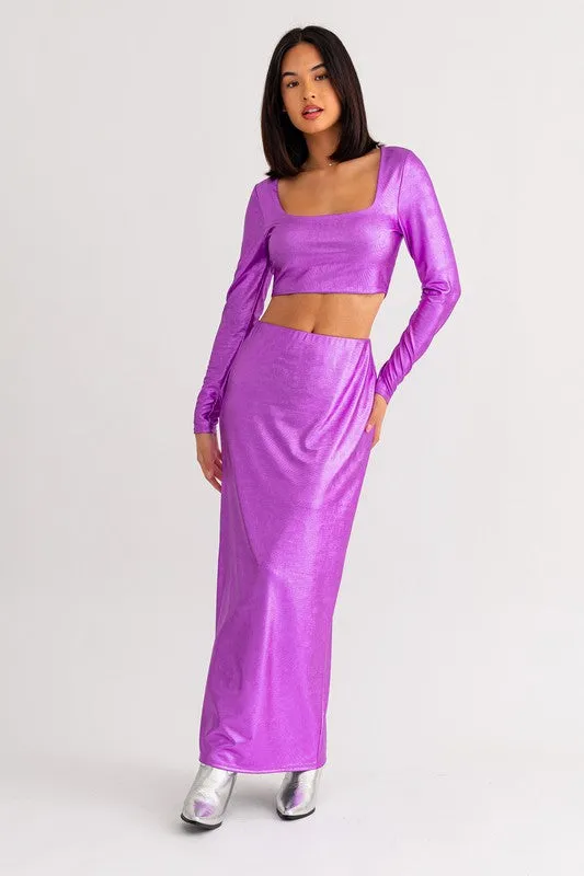 The Glam Girl Metallic Pink Fitted Maxi Skirt