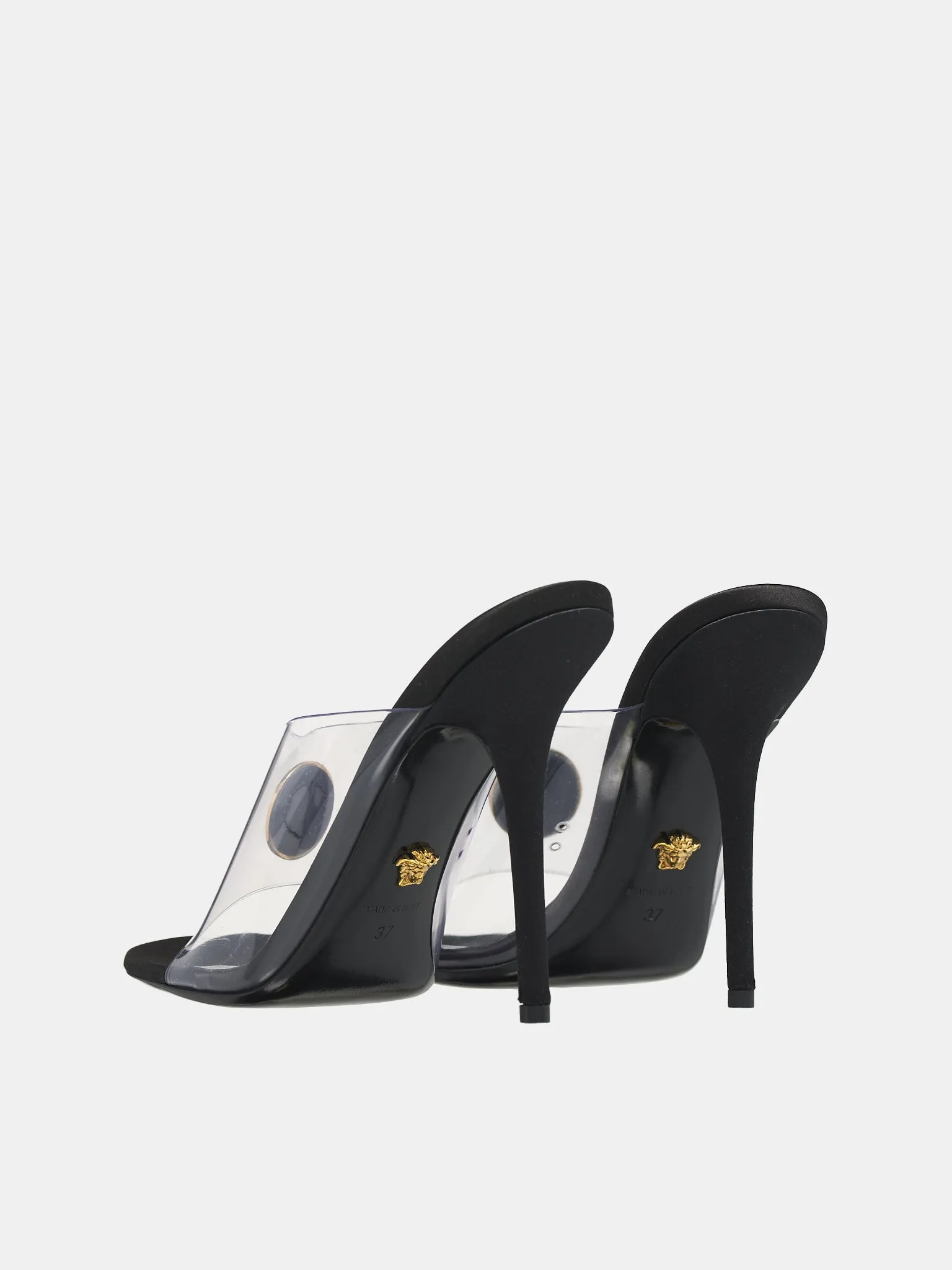 Transparent Heeled Mules (1012468-1A08652-BLACK-GOLD)