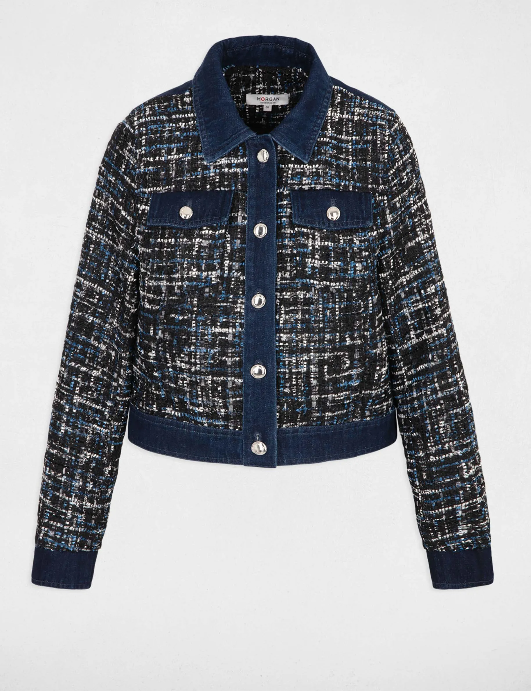 Tweed jacket denim details multicolored women