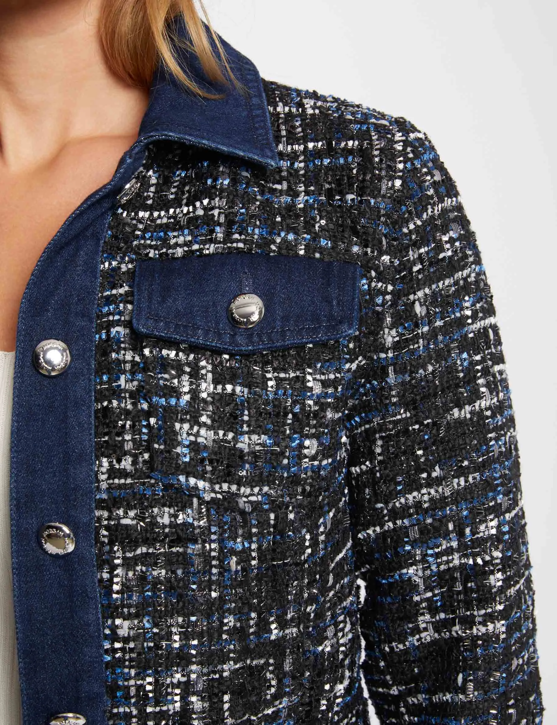 Tweed jacket denim details multicolored women