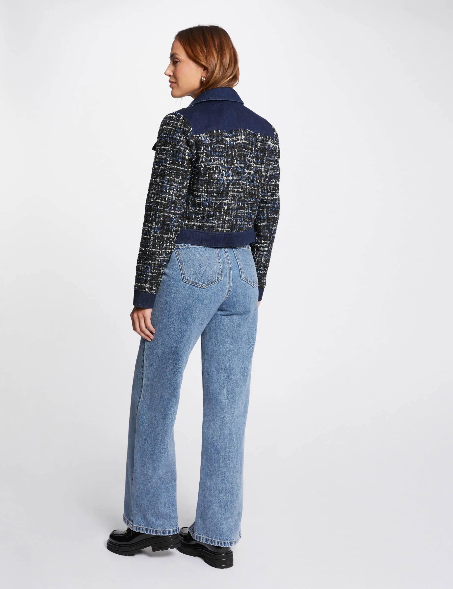 Tweed jacket denim details multicolored women