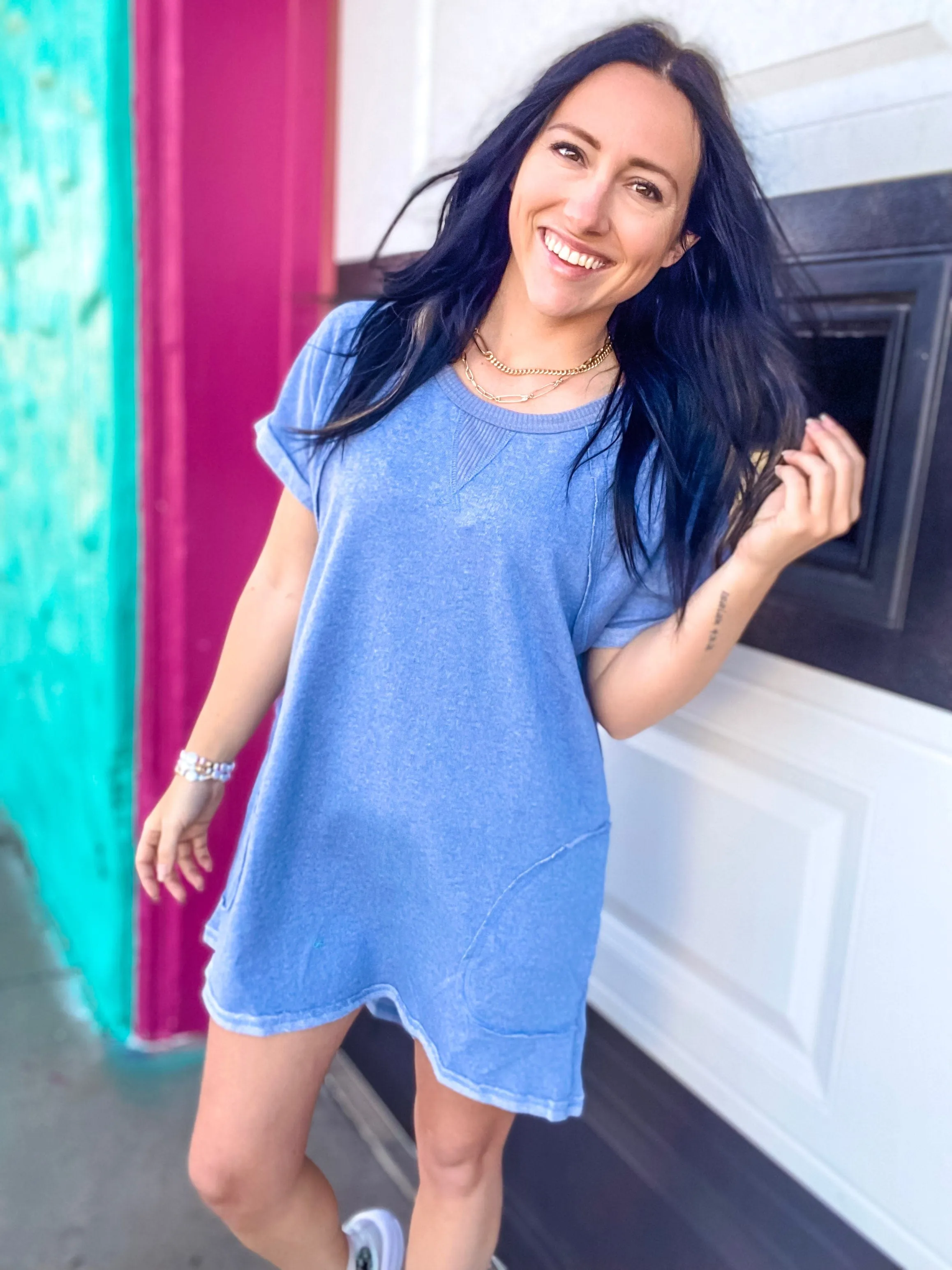 Blue Sweatshirt Dress