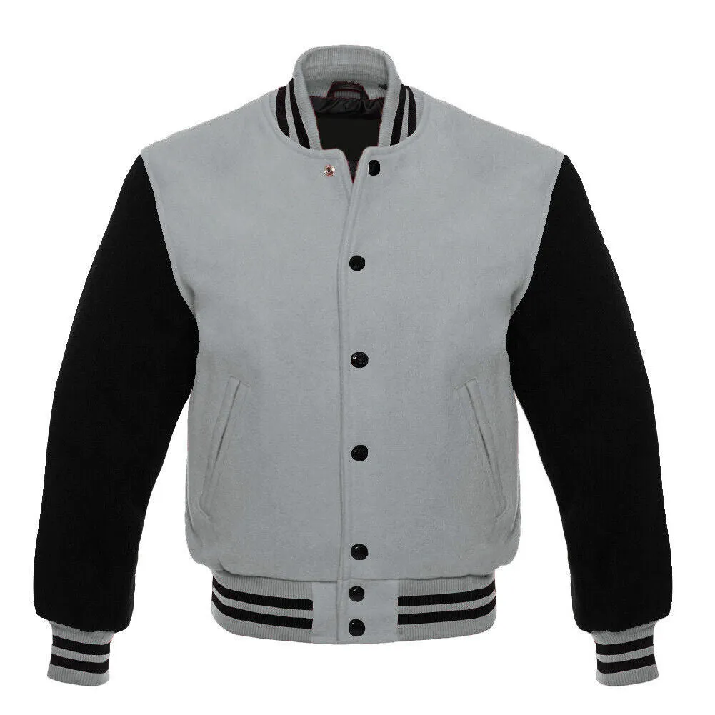 Varsity All Wool Men's Baseball Letterman Bomber Style Wool Sleeve Retro Jacket-05