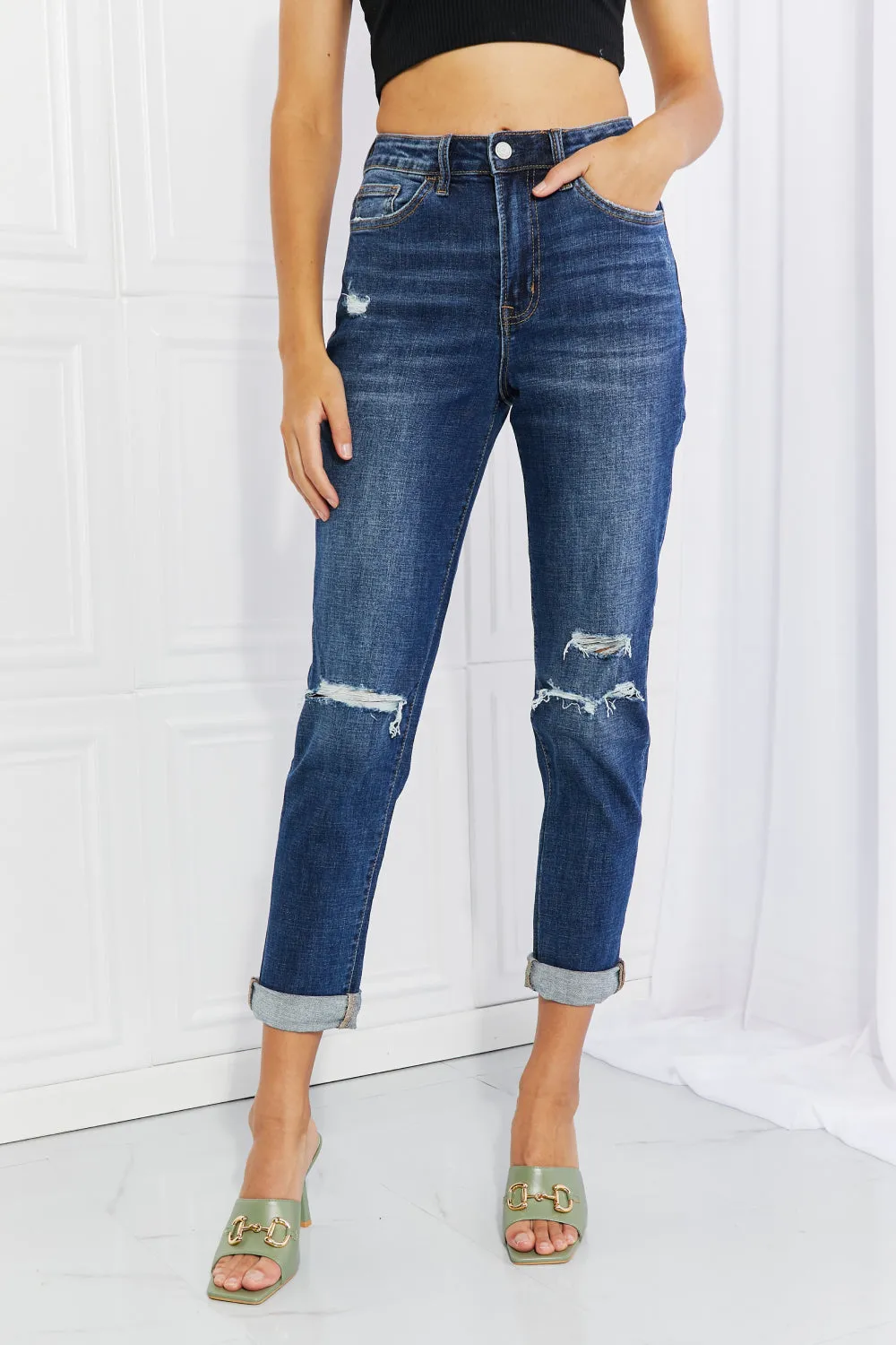 Vervet Flying Monkey Distressed Cropped Jeans - Full Size with Pockets