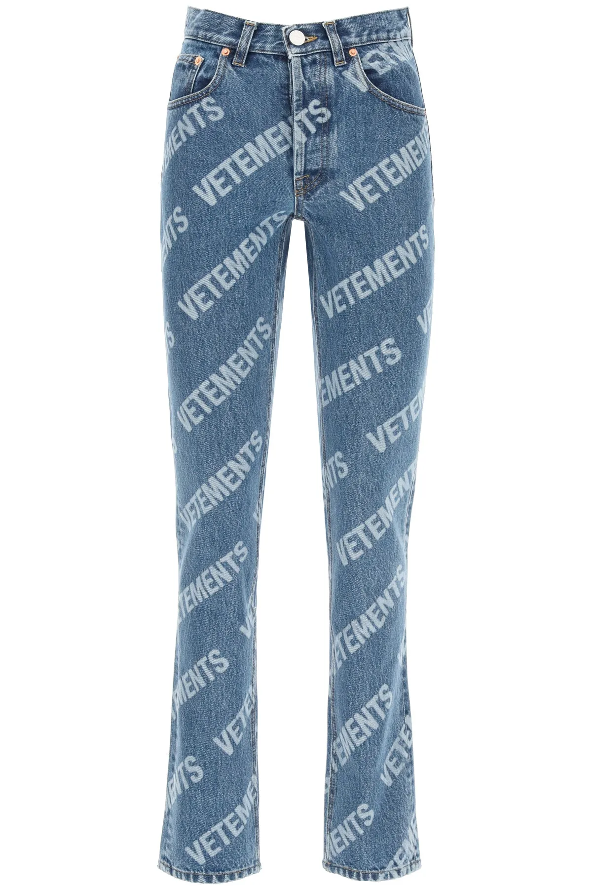 Vetements Straight Leg Allover Logo Printed Jeans