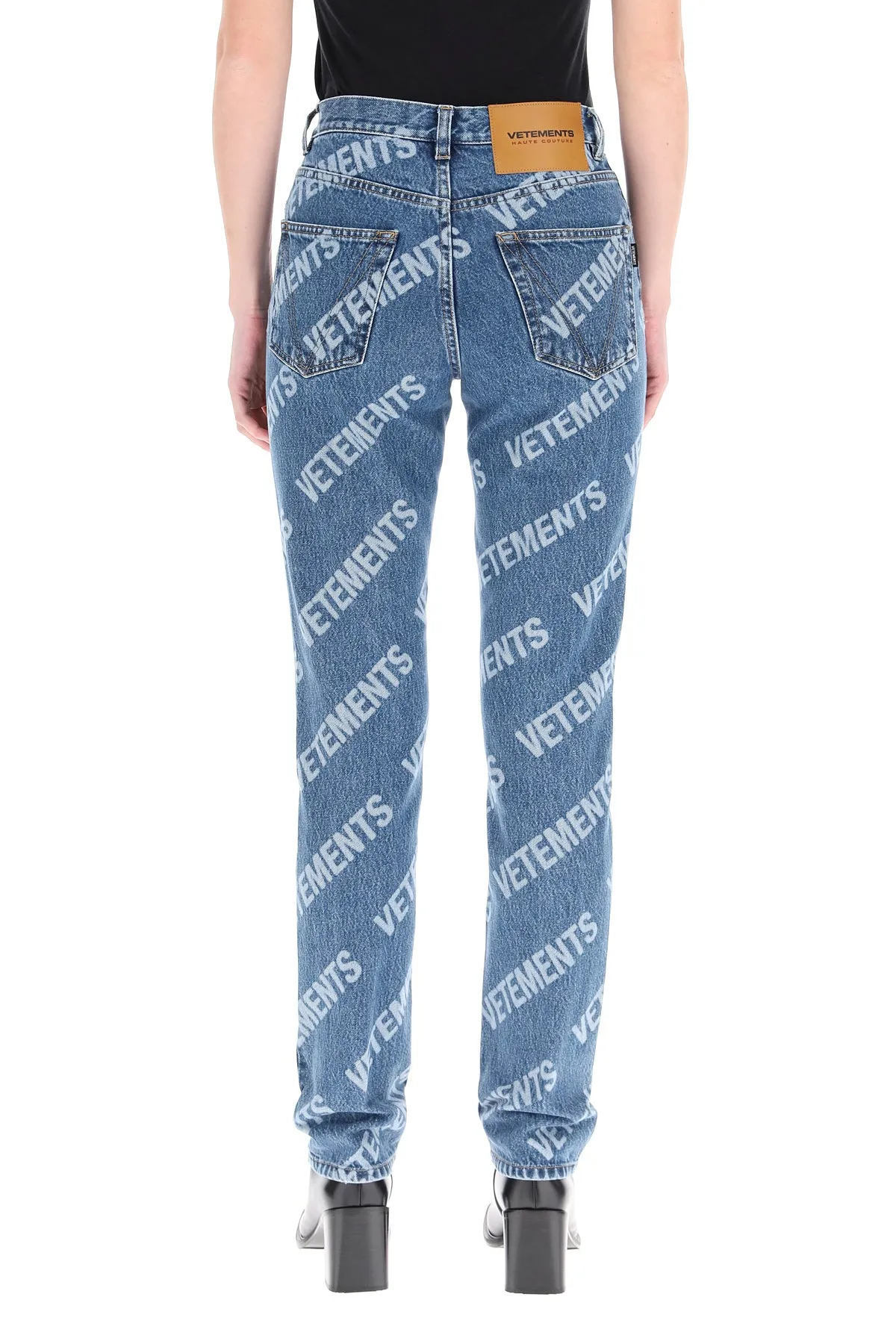 Vetements Straight Leg Allover Logo Printed Jeans