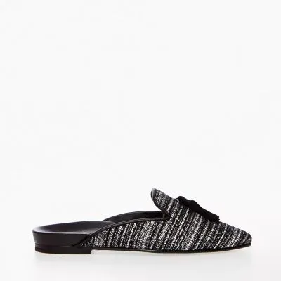 Vika Ovyé Black Embroidered Fabric Mules with Tassels - Made in Italy