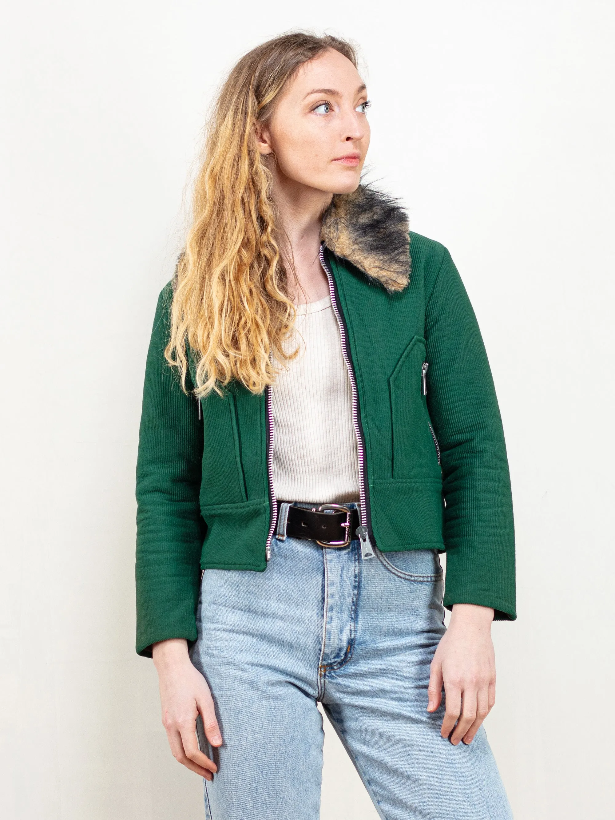 Vintage 70's Women Green Textured Jacket