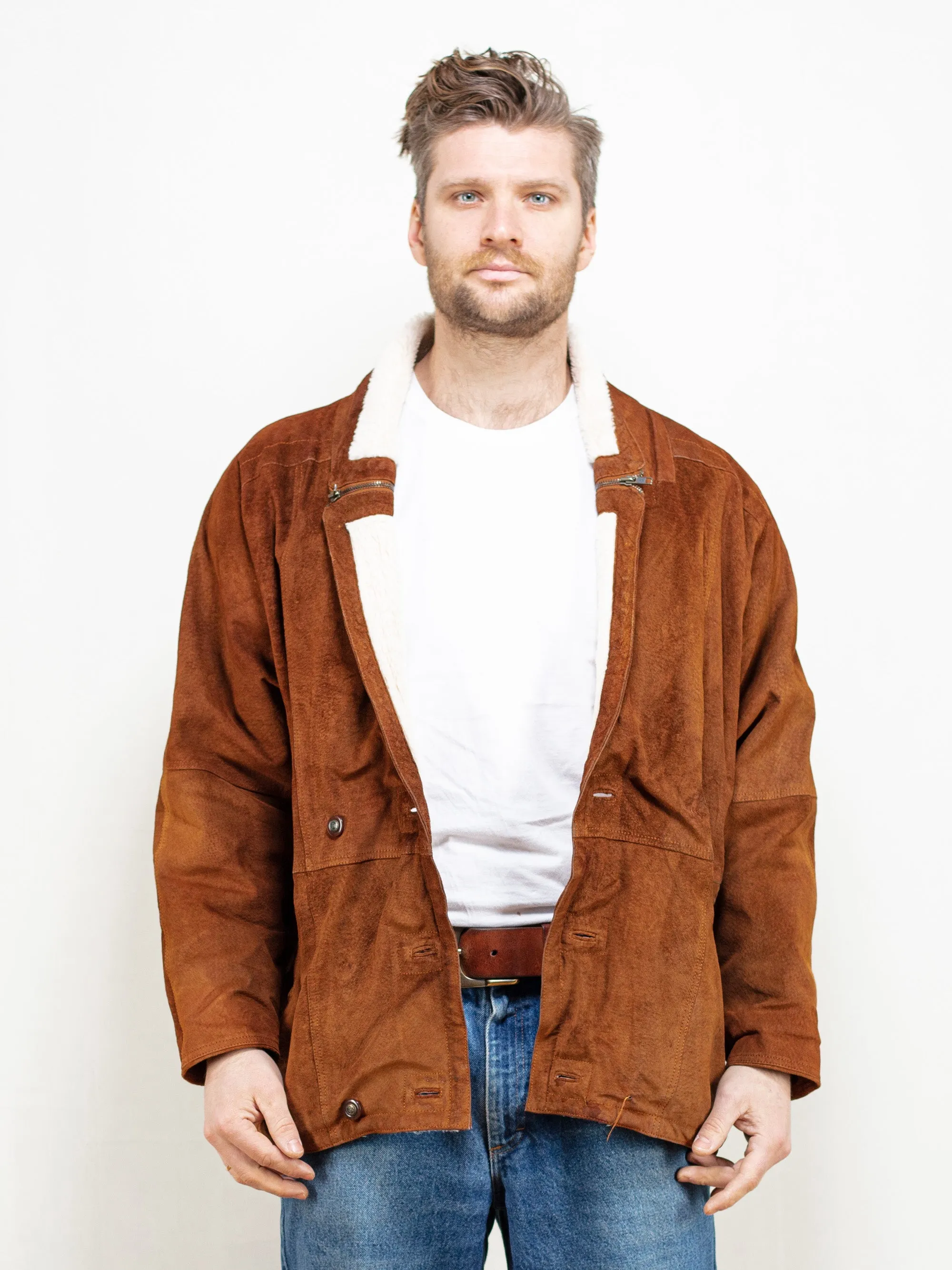 Vintage 80's Men Brown Shearling Jacket