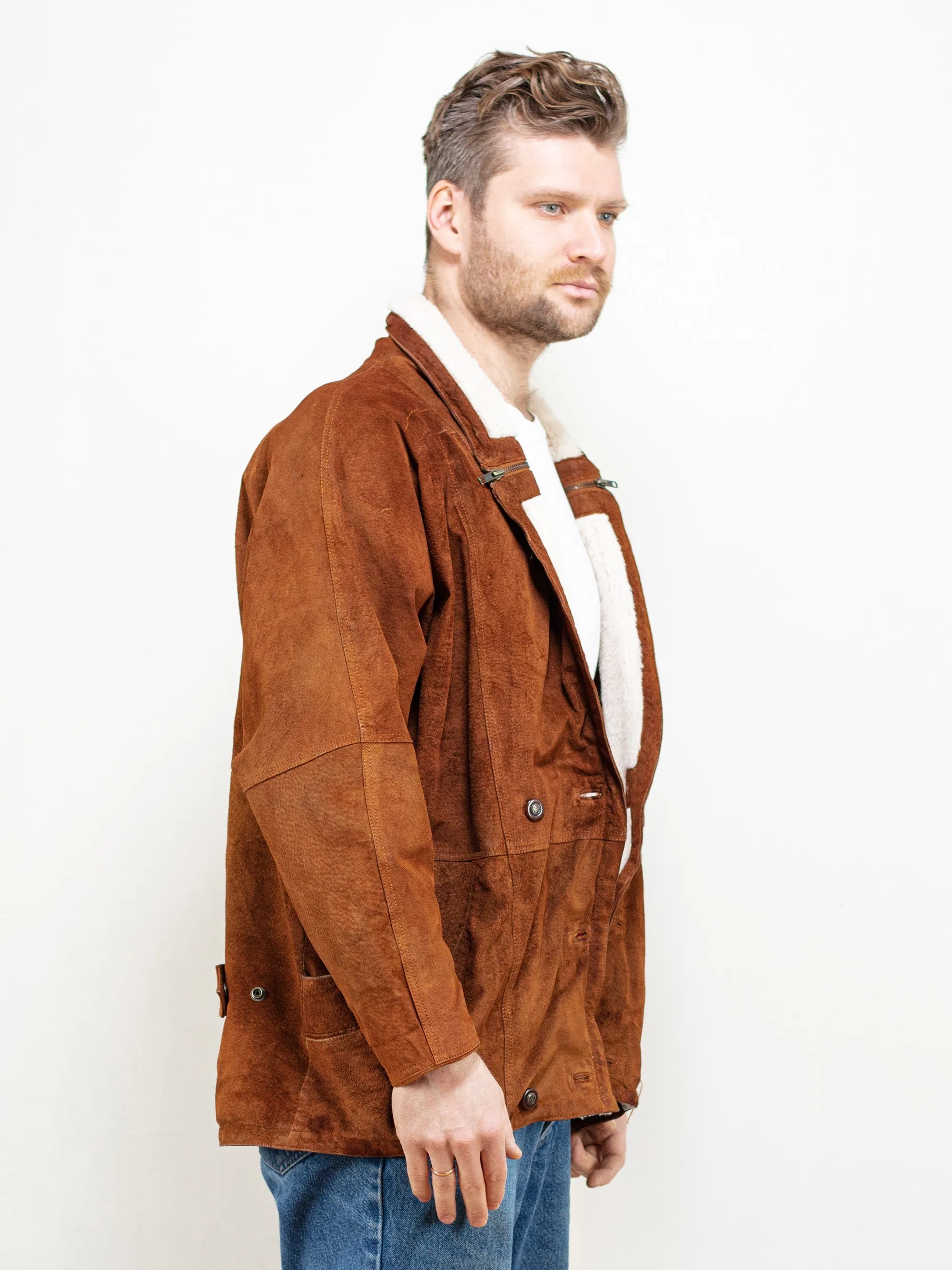 Vintage 80's Men Brown Shearling Jacket