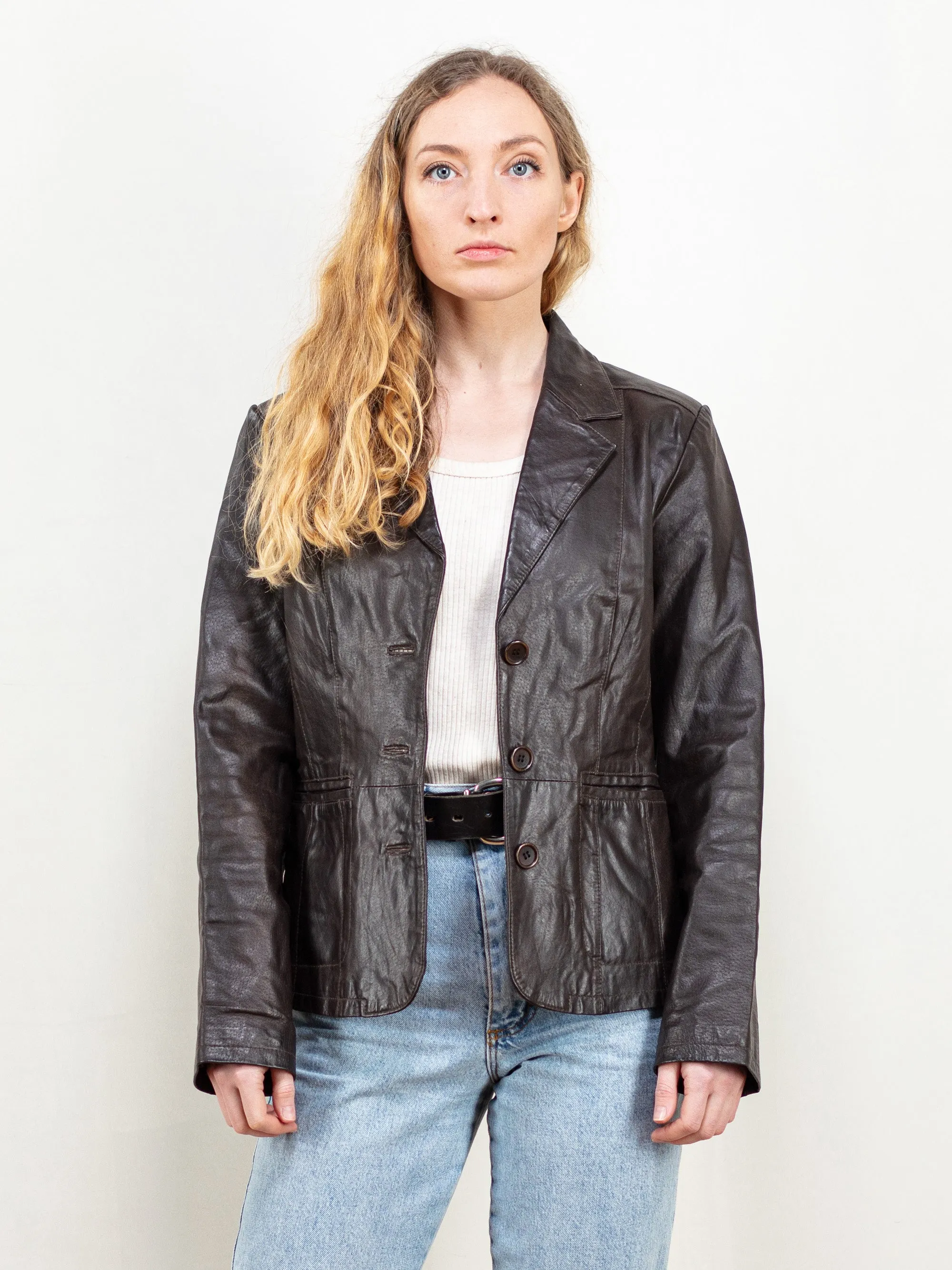 Vintage 90's Women Brown Leather Jacket