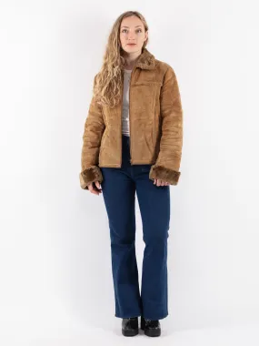 Vintage 90's Women Suede Sherpa Jacket in Beige