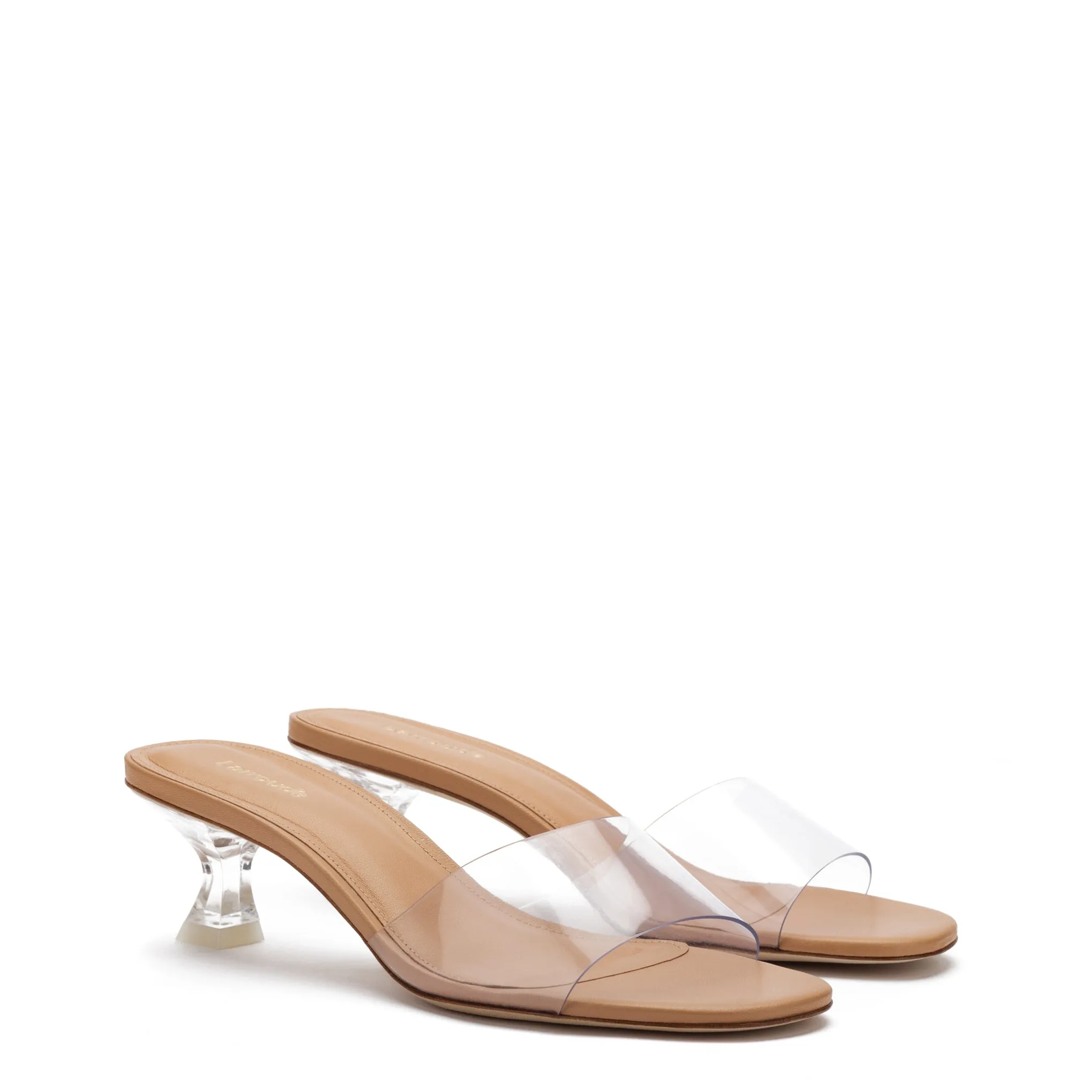 Tan Leather and Vinyl Vivi Lucite Mule