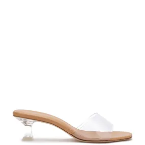 Tan Leather and Vinyl Vivi Lucite Mule