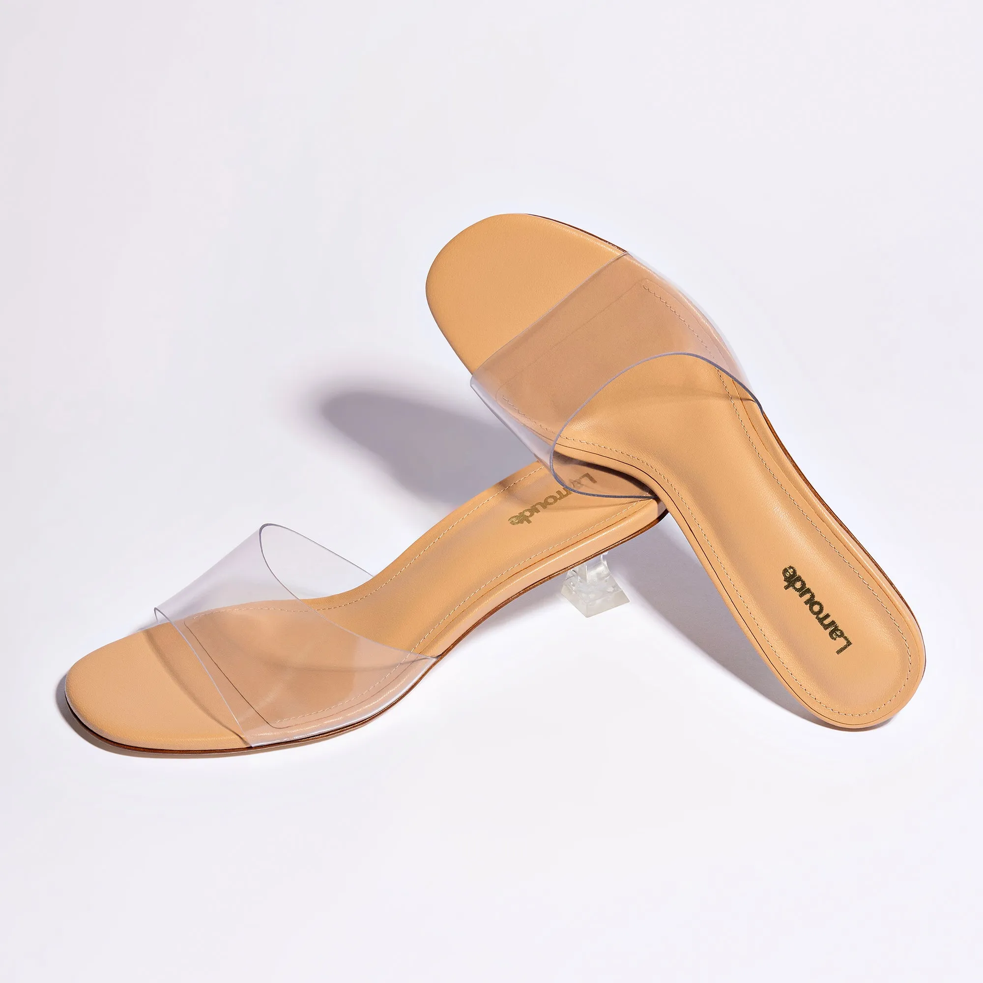 Tan Leather and Vinyl Vivi Lucite Mule