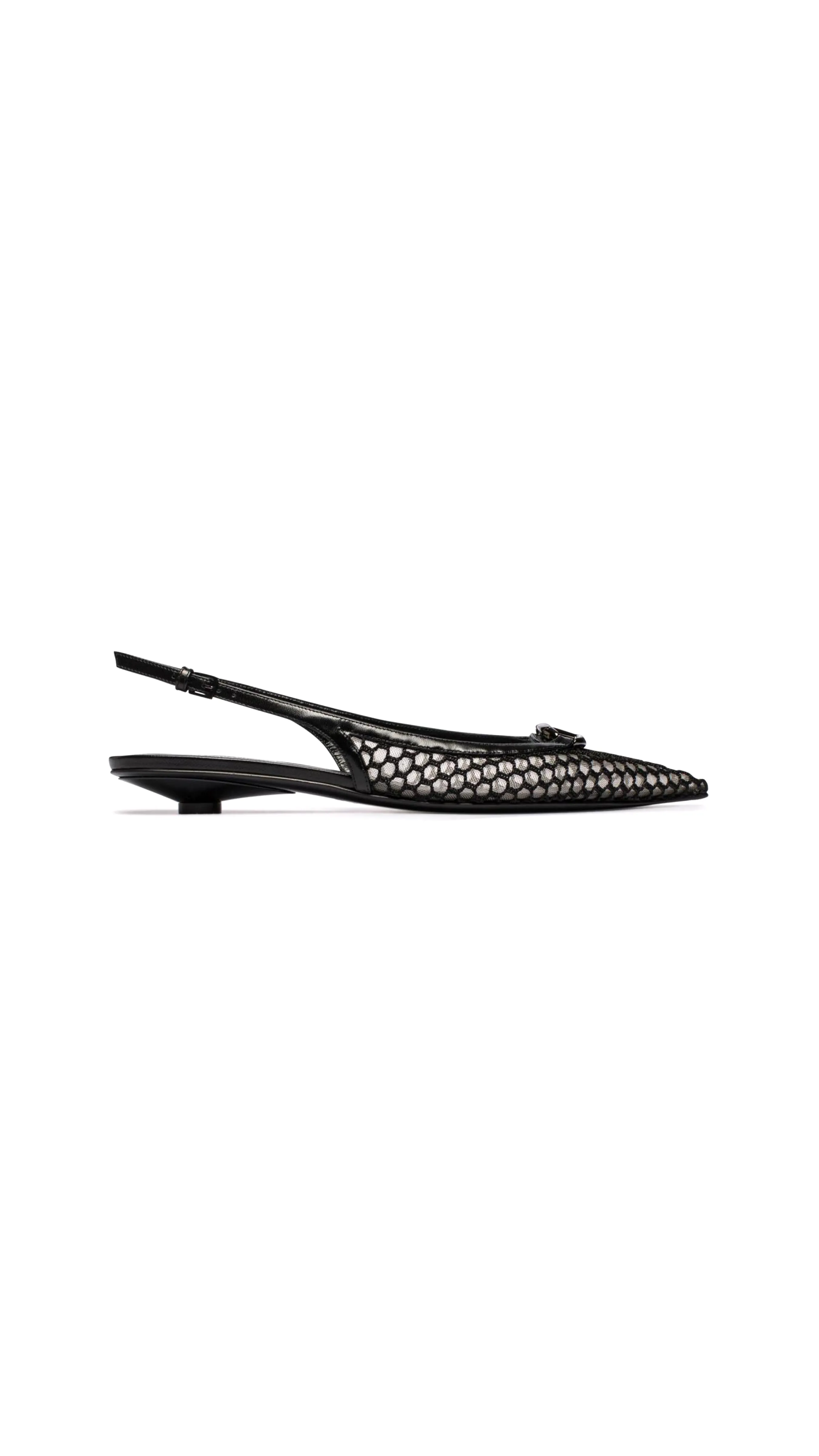 VLogo Plaque Mesh Slingback Pumps - Black