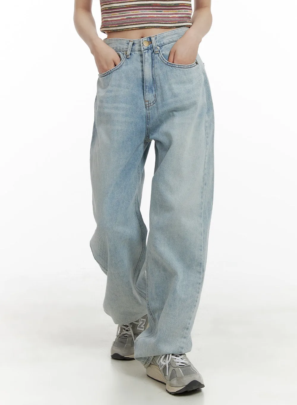 Washed Denim CA408 Wide Fit Straight Jeans