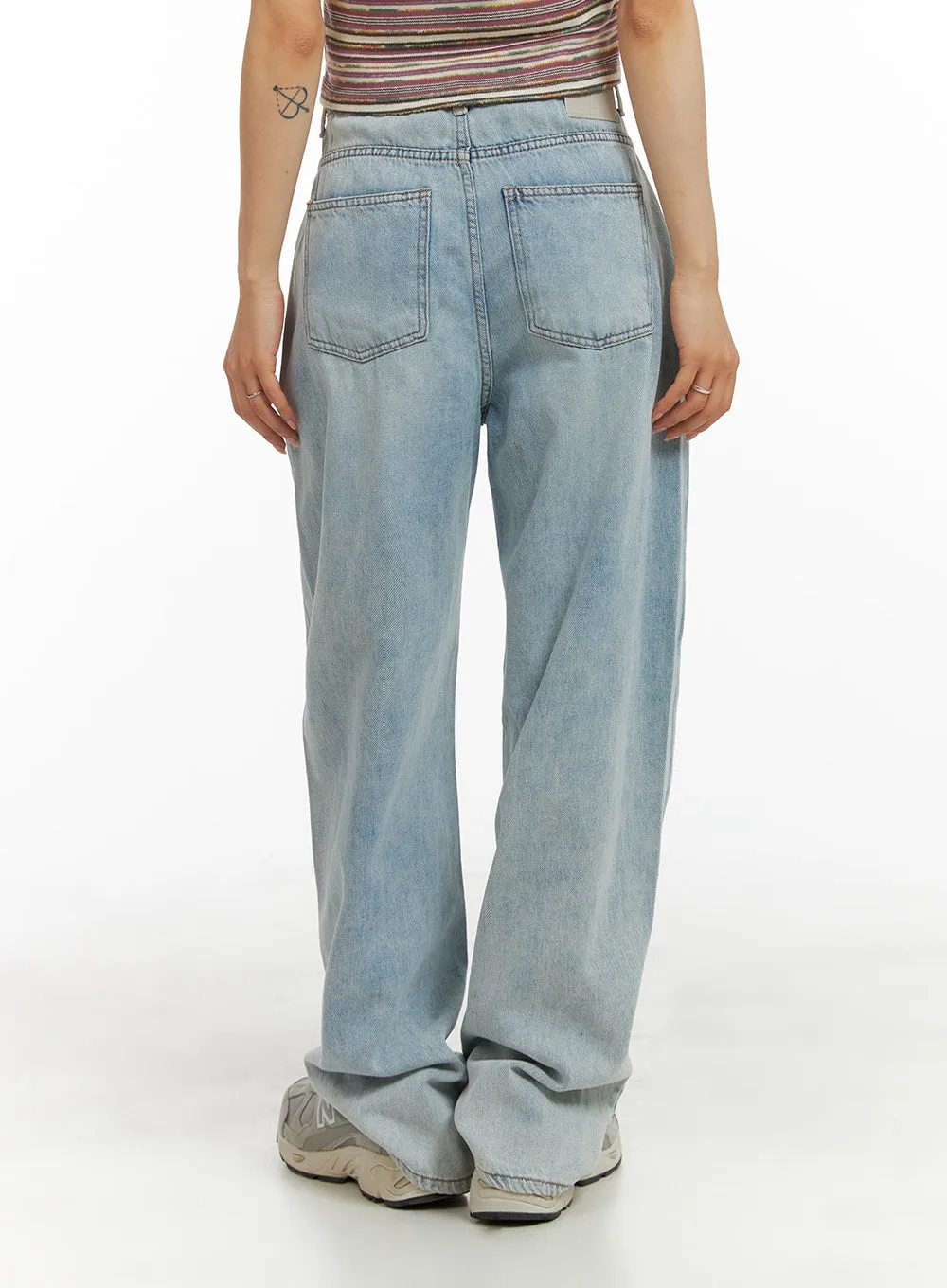 Washed Denim CA408 Wide Fit Straight Jeans