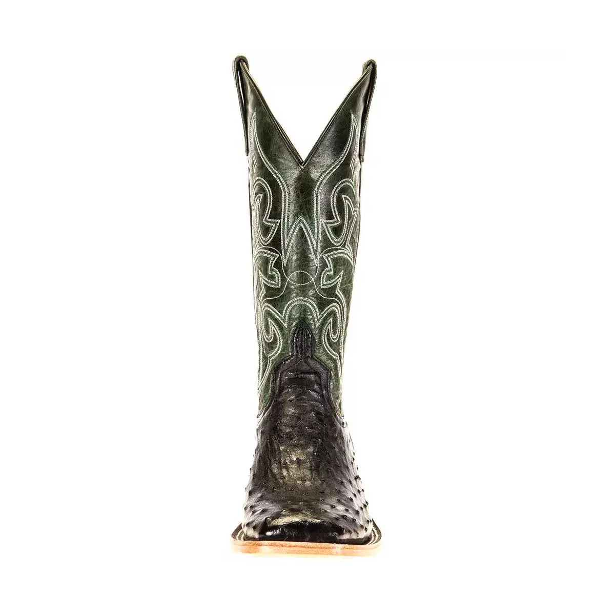 Western Boot with Full Quill Ostrich Leather and Emerald Accents