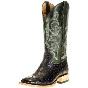 Western Boot with Full Quill Ostrich Leather and Emerald Accents