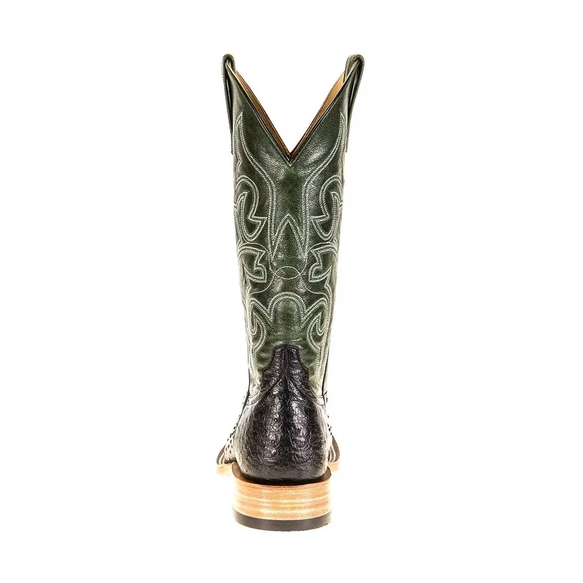 Western Boot with Full Quill Ostrich Leather and Emerald Accents