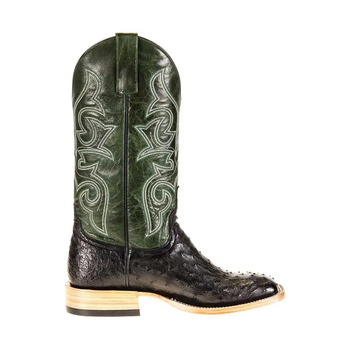 Western Boot with Full Quill Ostrich Leather and Emerald Accents